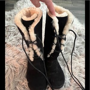 Authentic Ugg black tall lace up size 7